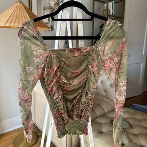 Mauve fall flower long sleeve corset top